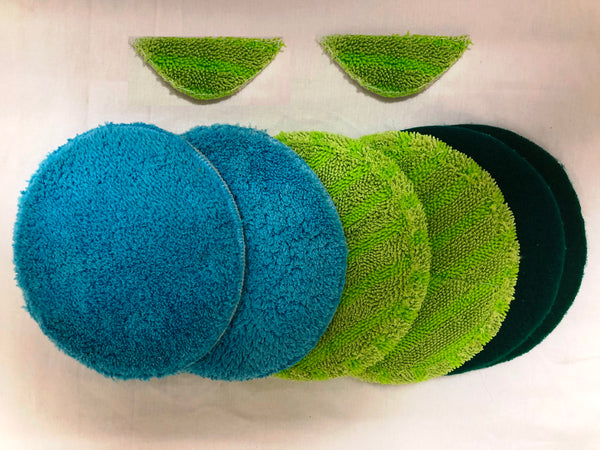 Deluxe Hover Scrubber Pad Kit - 2 Light Green Microfiber, 2 Dark Green scrubber, 2 Blue Microfiber, 2 Wedges